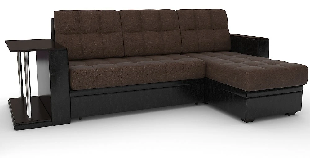 Угловой диван с ящиком в подлокотниках Атланта-эконом Мальта Браун со столиком