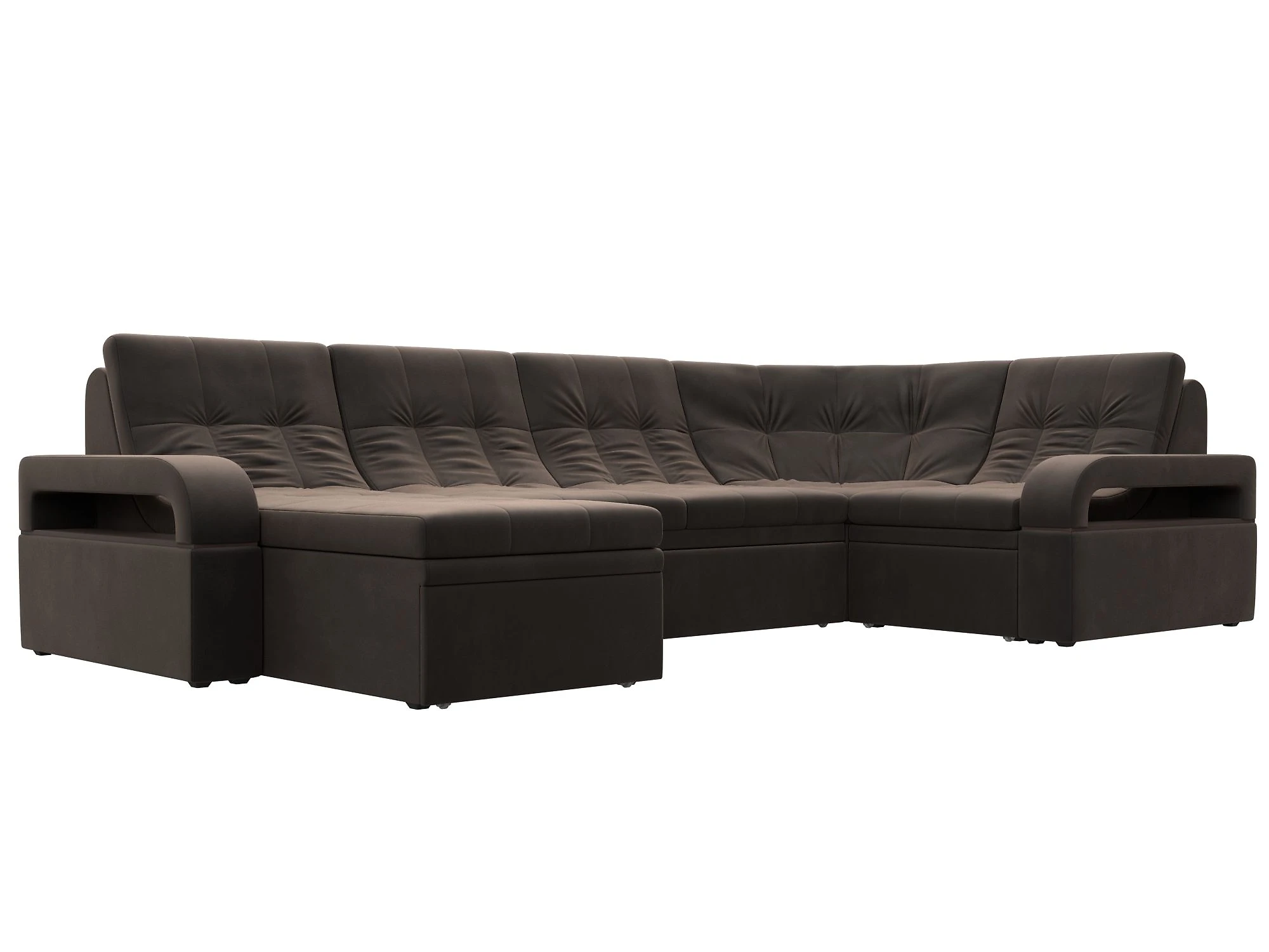 Коричневый диван Лига-035 П-образный Плюш Дизайн 4