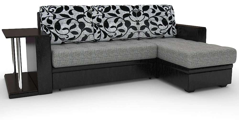 Угловой диван с левым углом Атланта-эконом Грей Флауэрс со столиком