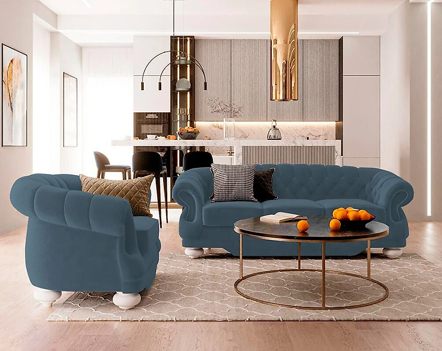 Синий прямой диван KOH-I-NOOR Дизайн 2