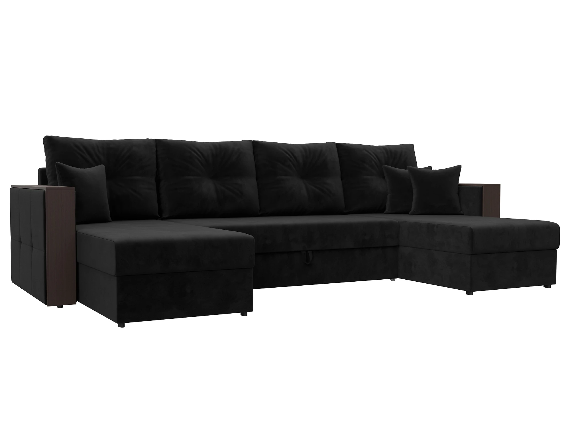 Чёрный угловой диван Валенсия-П Плюш Дизайн 8