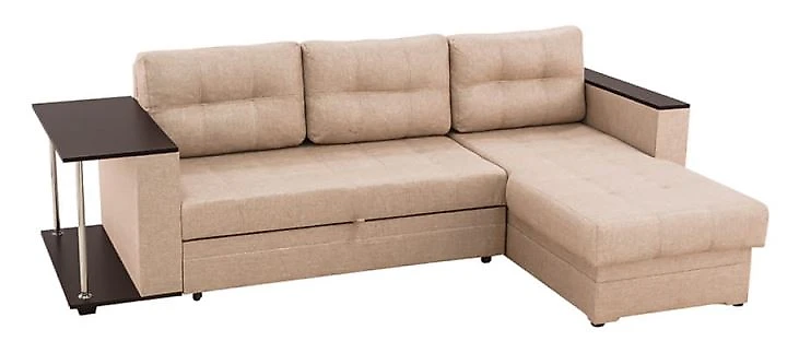 Угловой диван с ящиком в подлокотниках Атланта со столом АМ Крем