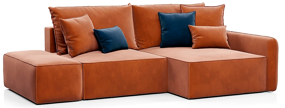 Угловой диван из велюра Портленд с банкеткой Оранж